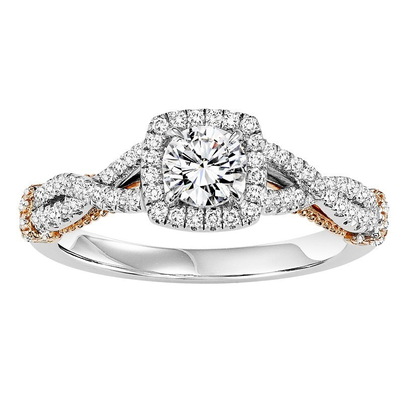 Round Cut Square Halo Two-Tone UnderGallery Engagement Ring - Michael E. Minden Diamond Jewelers