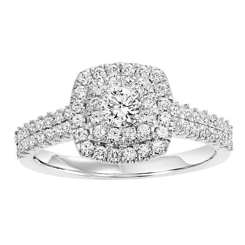 Square Halo Two-Row Engagement Ring - Michael E. Minden Diamond Jewelers
