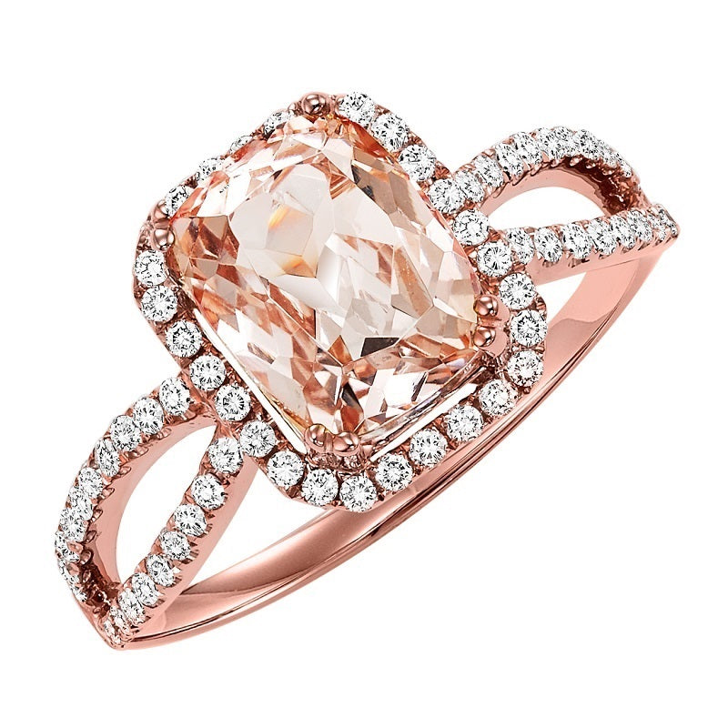 Rose Gold Morganite Halo Split Shank Engagement Ring - Michael E. Minden Diamond Jewelers