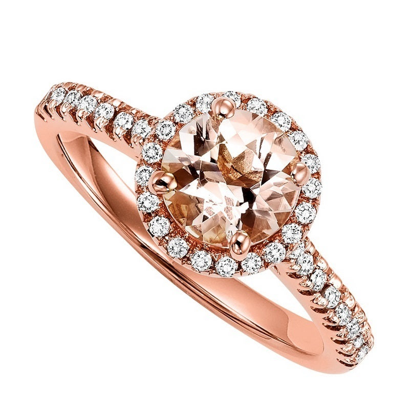 Rose Gold Round Halo Morganite Semi-Mount Engagement Ring - Michael E. Minden Diamond Jewelers