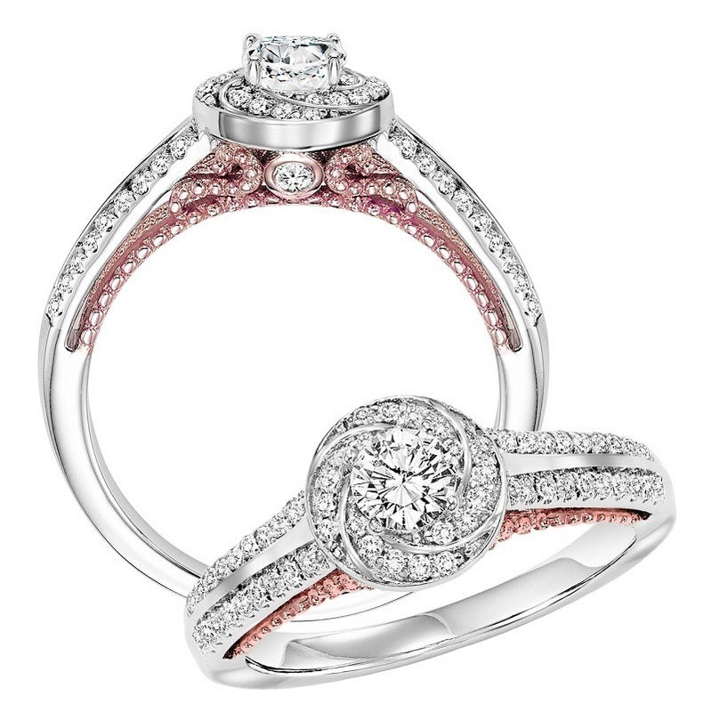 Round Swirl Halo Two-Tone UnderGallery Engagement Ring - Michael E. Minden Diamond Jewelers
