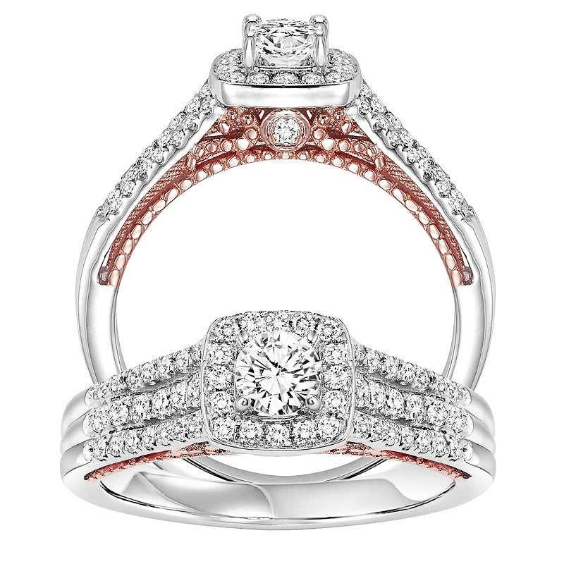 Square Halo Three-Row Two-Tone UnderGallery Engagement Ring - Michael E. Minden Diamond Jewelers