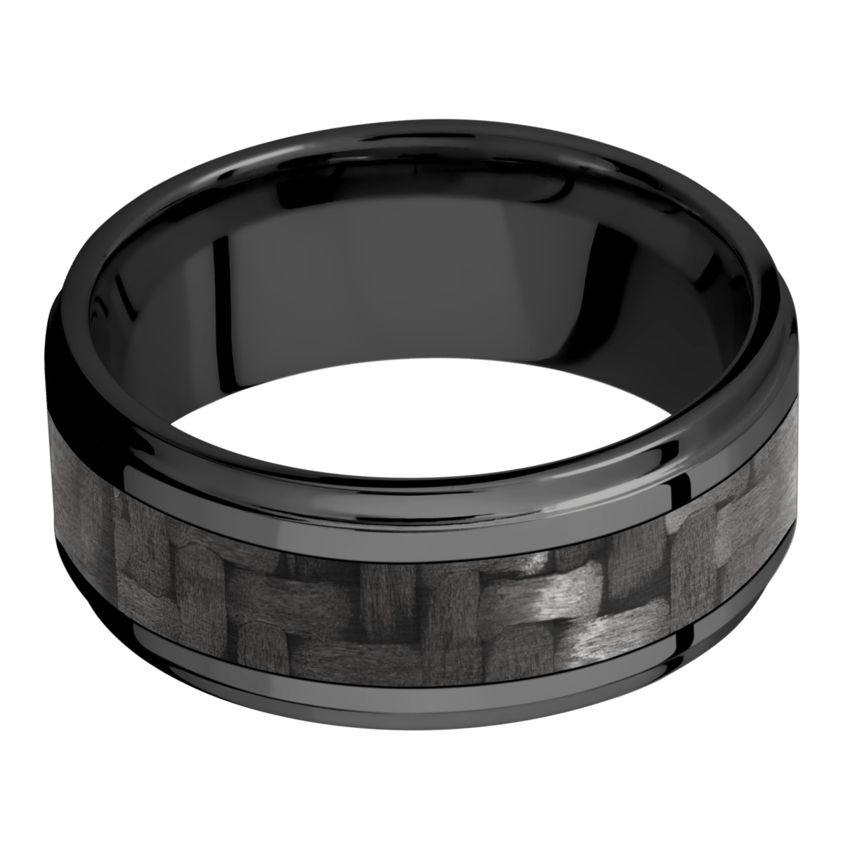 Zirconium Wedding Ring with Carbon Fiber Inlay - Michael E. Minden Diamond Jewelers