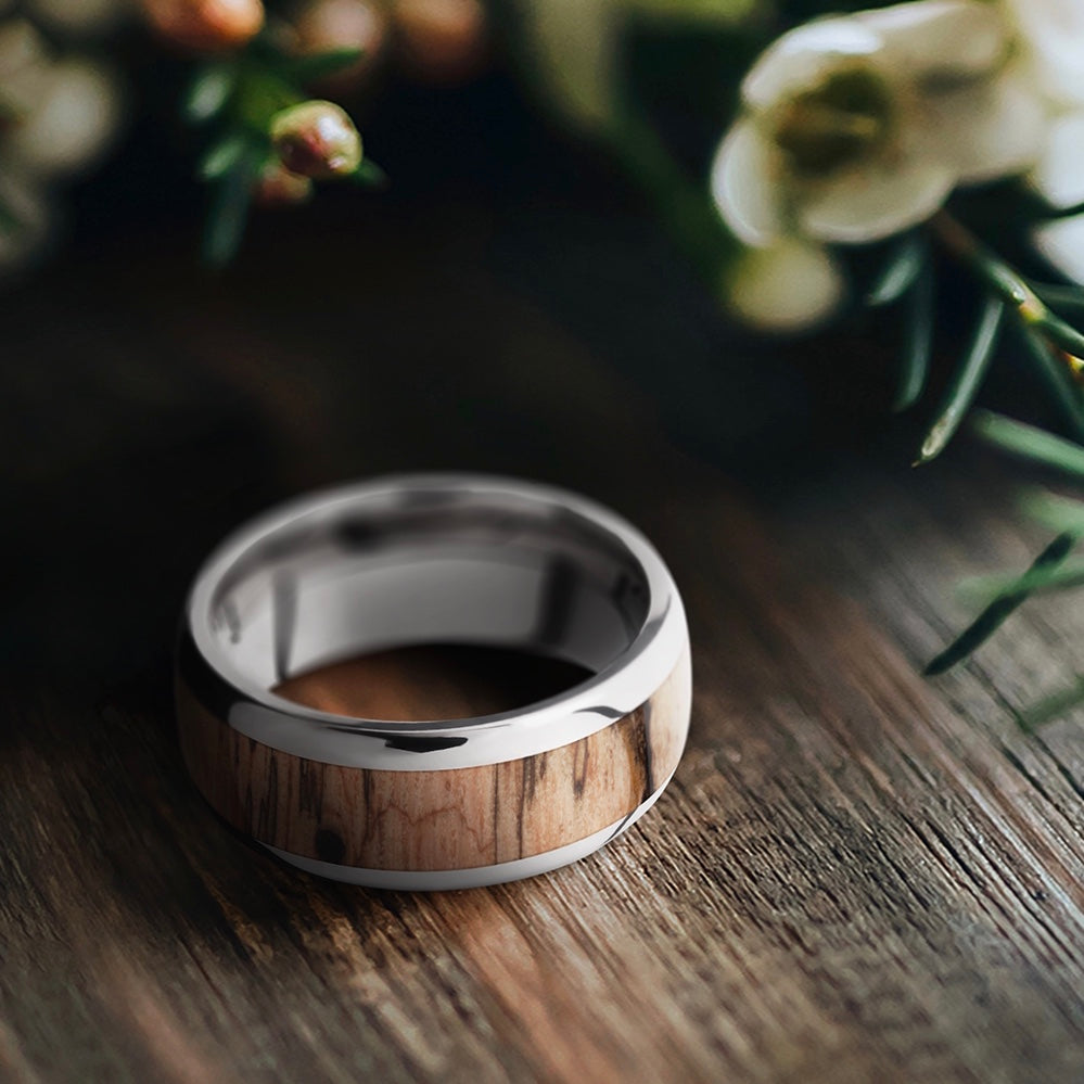 Titanium Men's Wedding Ring with Koa Inlay - Michael E. Minden Diamond Jewelers