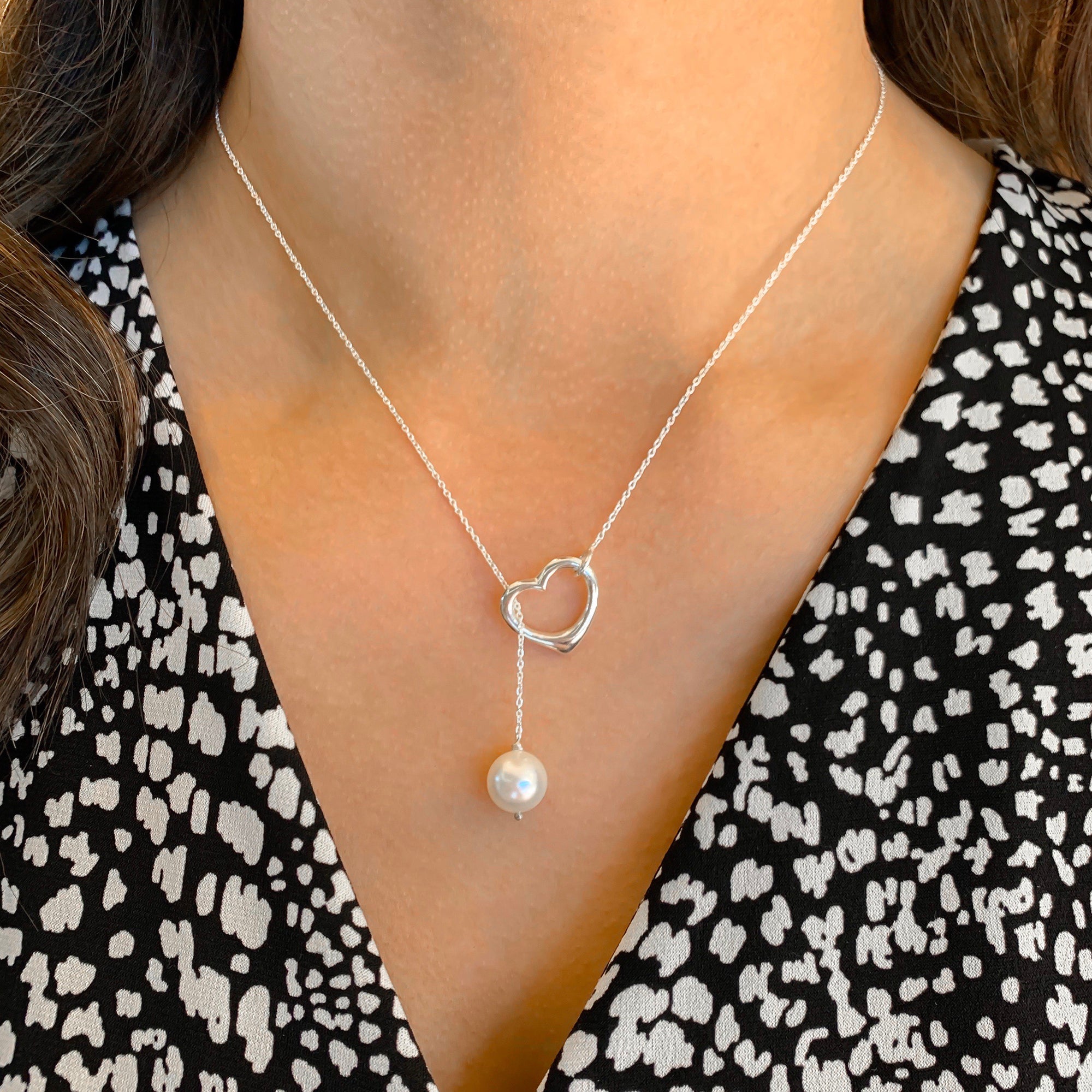Open Heart Pearl Lariat Necklace - Michael E. Minden Diamond Jewelers