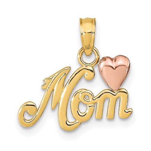 14K Two-Tone "Mom" Heart Pendant - Michael E. Minden Diamond Jewelers
