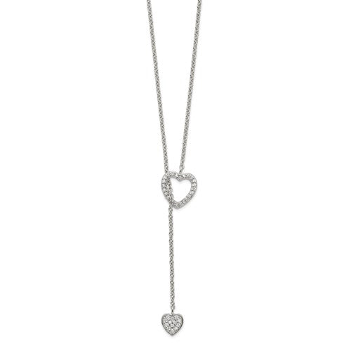 Sterling Silver CZ Heart Lariat Necklace - Michael E. Minden Diamond Jewelers