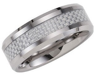 Tungsten & Carbon Fiber Beveled Men's Wedding Ring - Michael E. Minden Diamond Jewelers