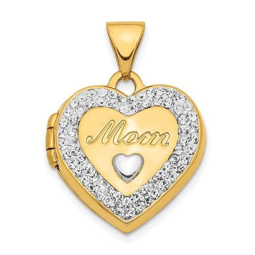 14K Crystal "Mom" Heart Locket Pendant - Michael E. Minden Diamond Jewelers